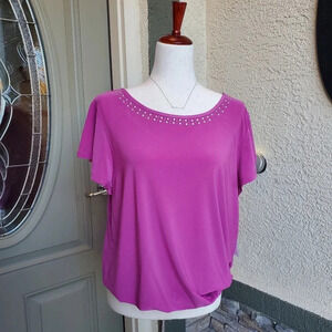 NY COLLECTION | Studded Open Back Top in Magenta sz 1X